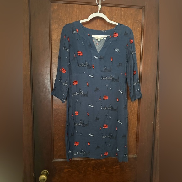 Boden Alexandra Dress in London Print Navy and Red Size 8 - Picture 2 of 6